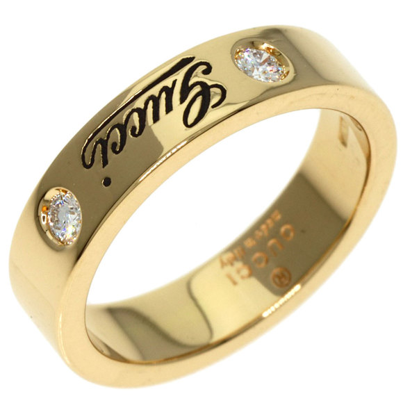 GUCCI Icon Print 2P Diamond Ring K18 Yellow Gold Size 7.25 - Picture 2 of 9